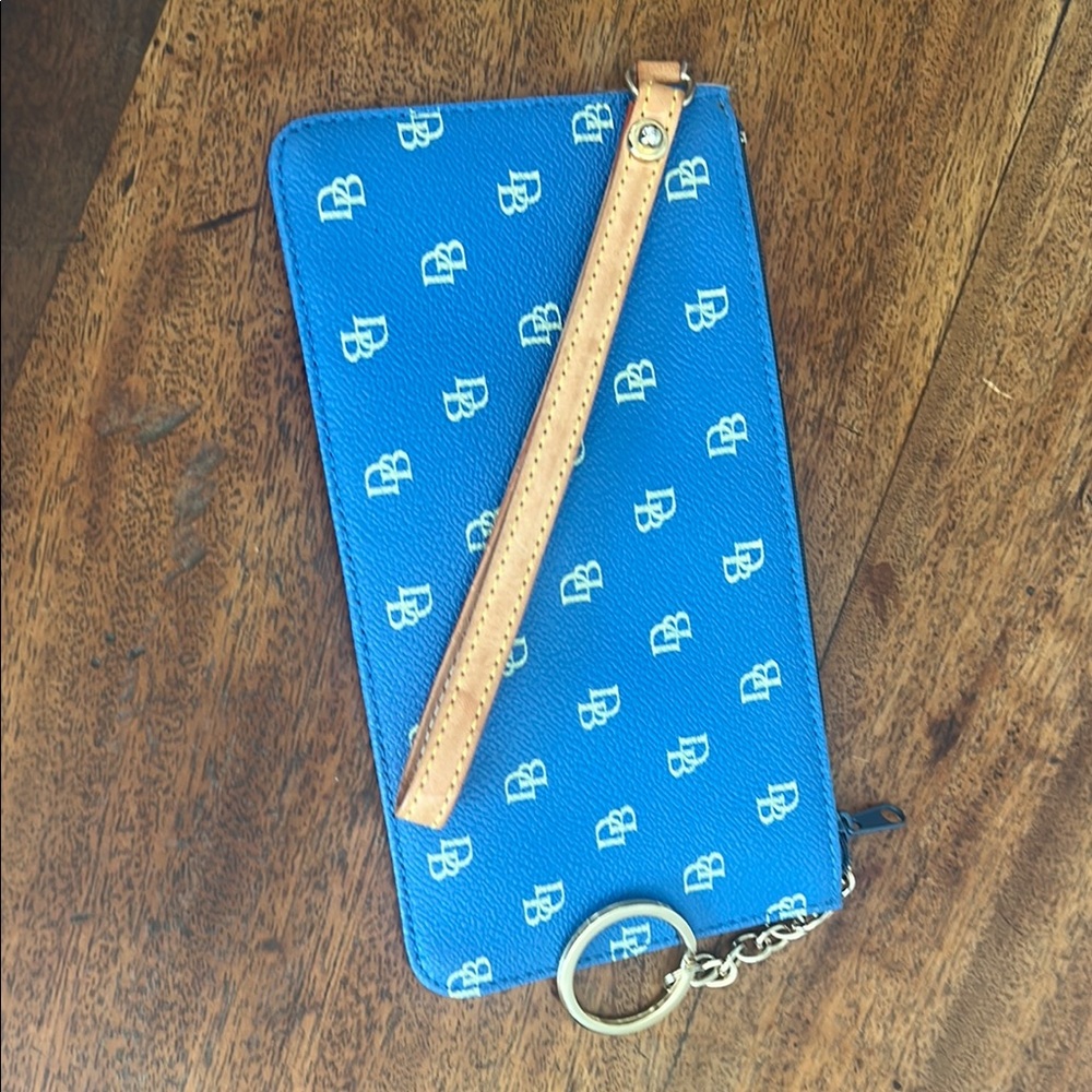 Dooney & Bourke Blue and Tan Clutch with Iconic Pattern